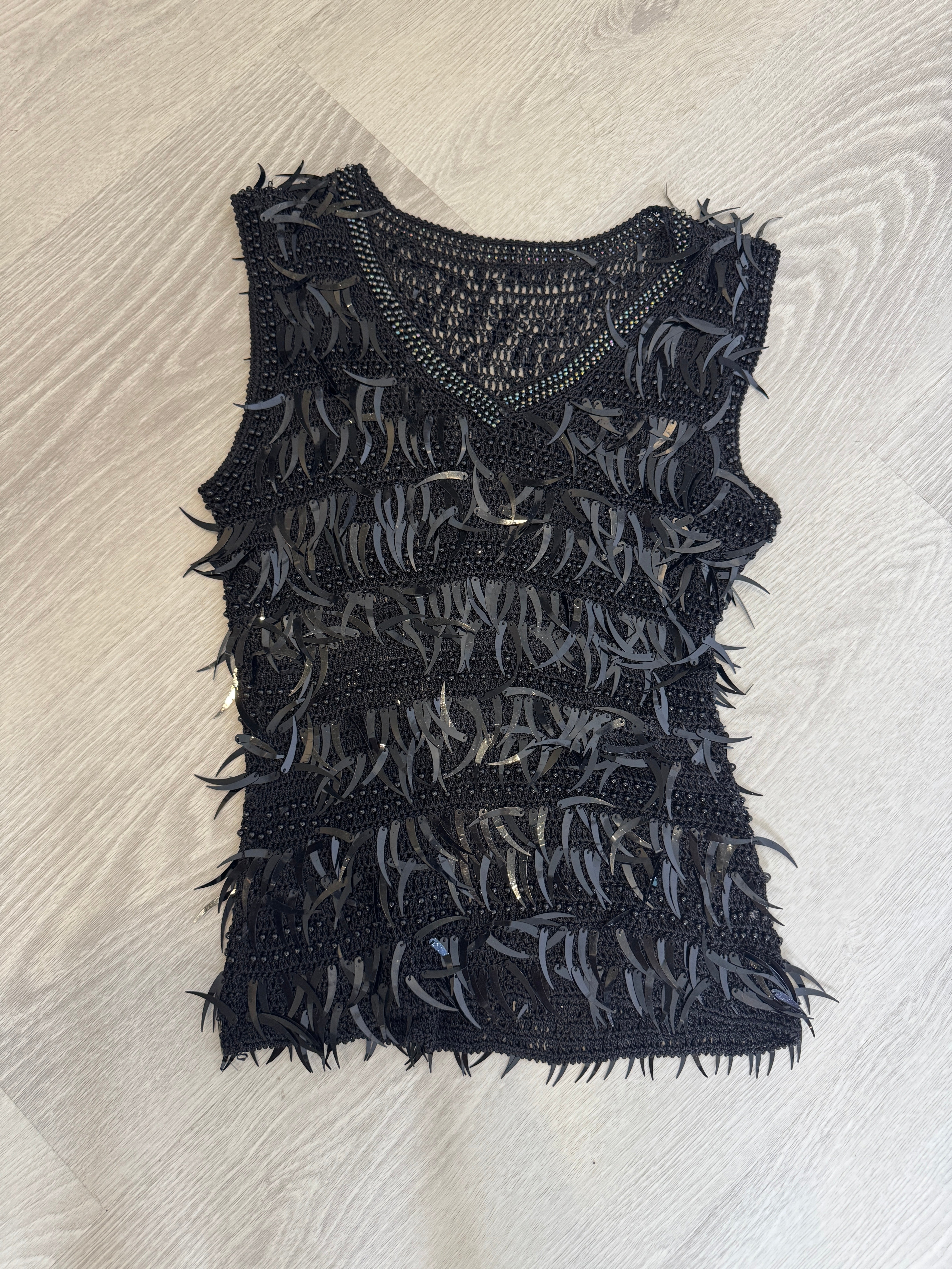 Vintage Black Sequin Crochet Tank