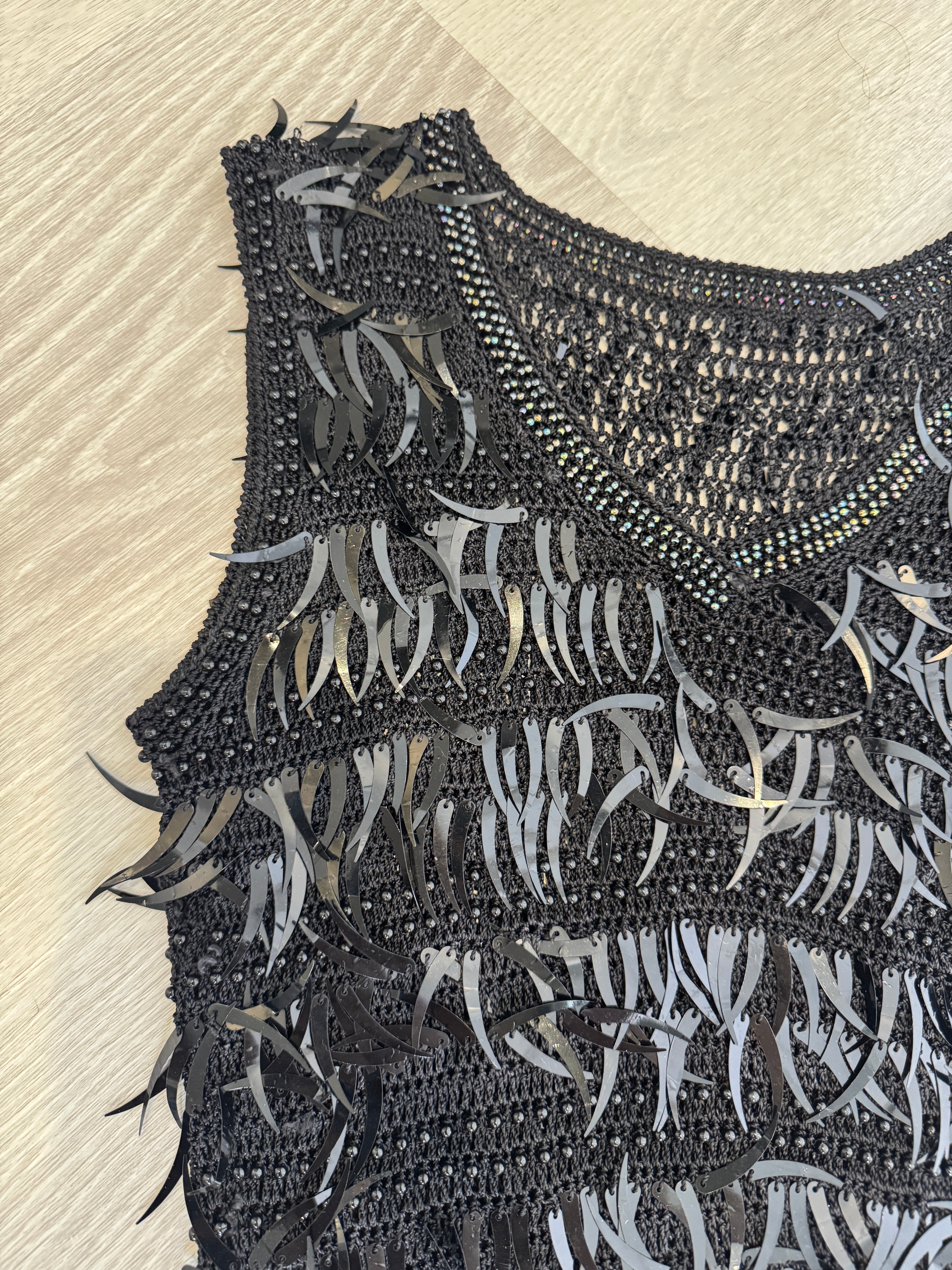 Vintage Black Sequin Crochet Tank