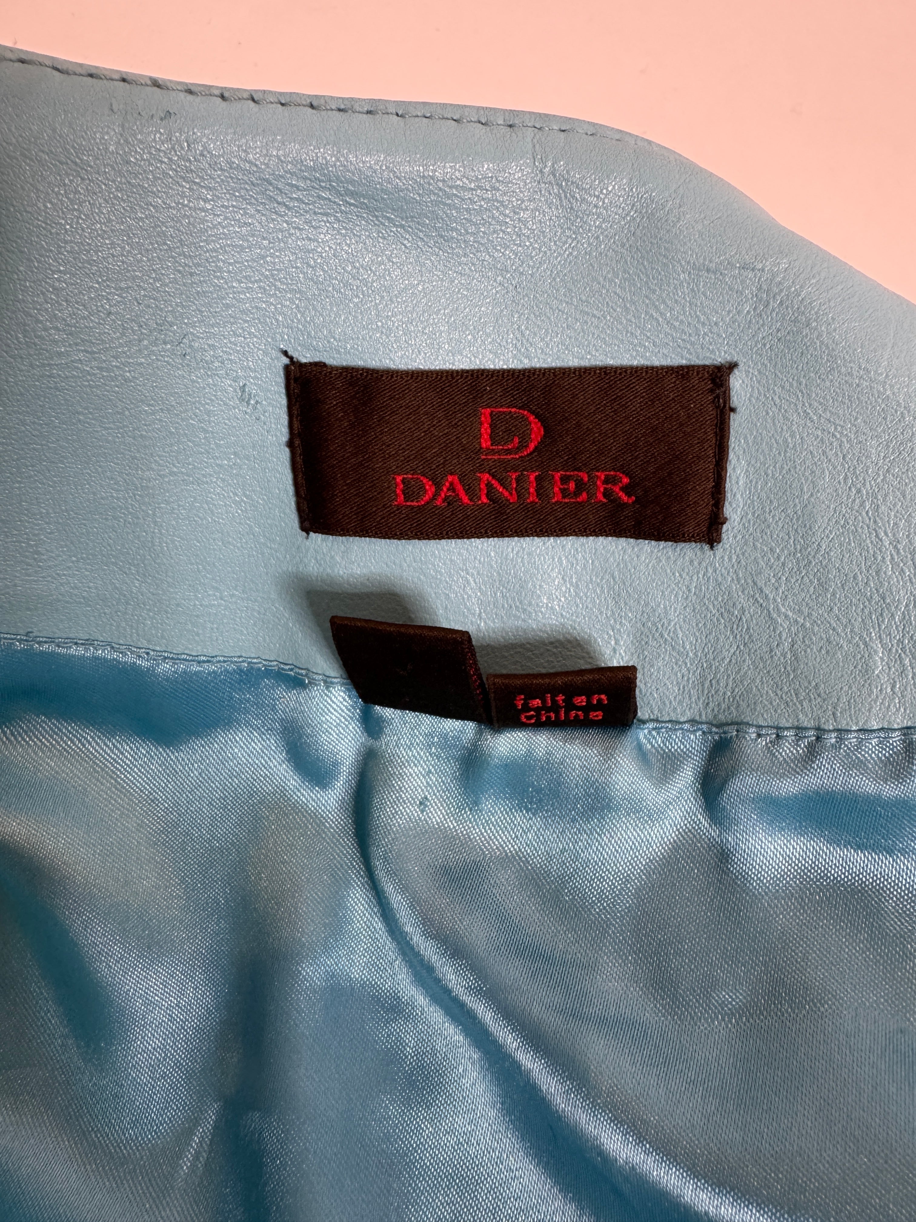 Vintage Danier Baby Blue and Pink Leather Moto Jacket
