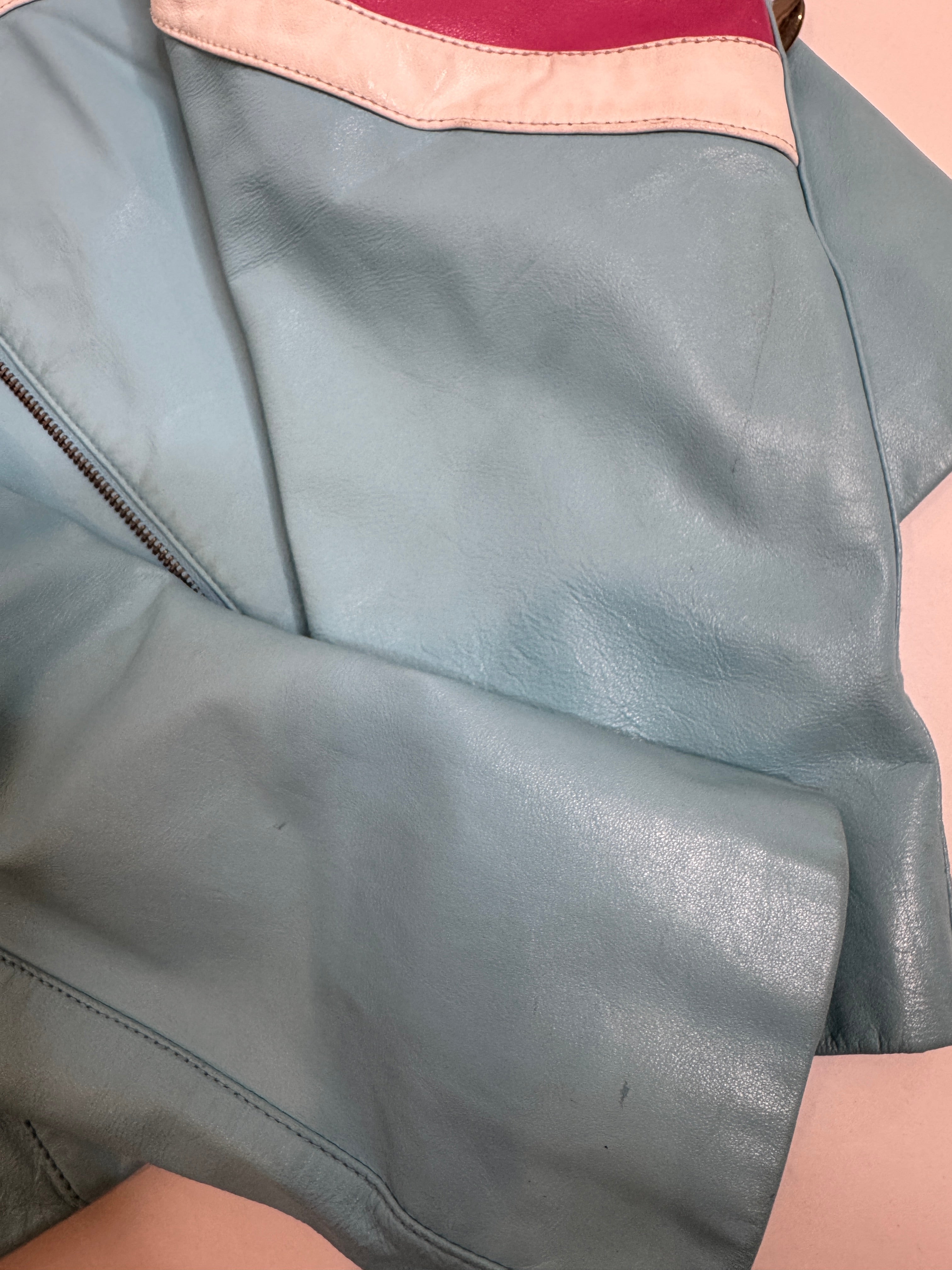 Vintage Danier Baby Blue and Pink Leather Moto Jacket