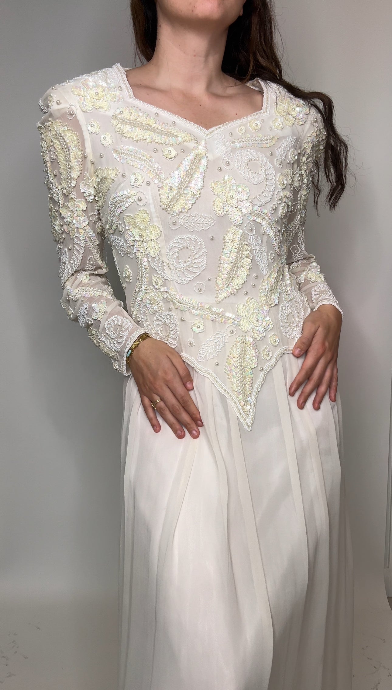 Vintage Beaded Silk Wedding Dress