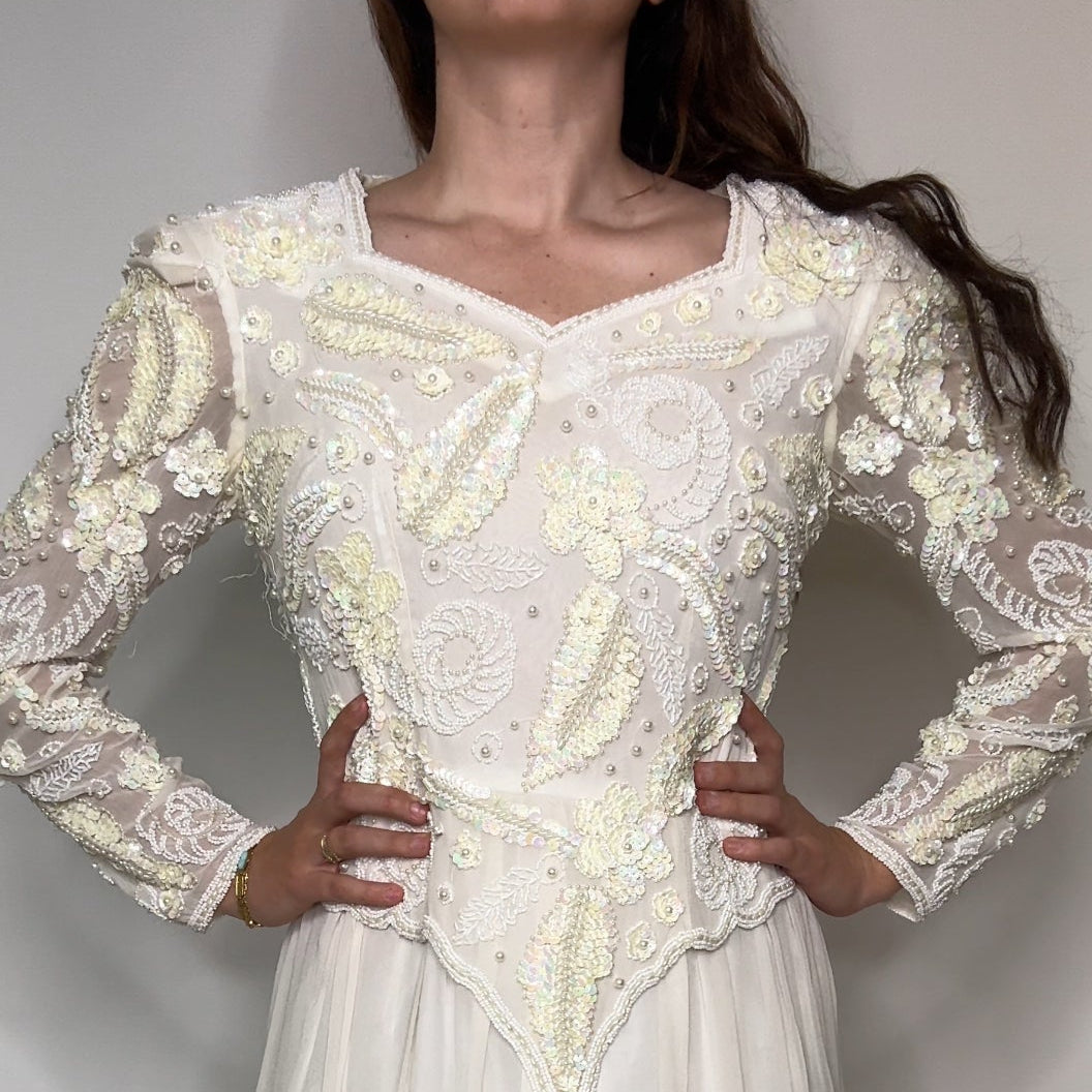 Vintage Beaded Silk Wedding Dress