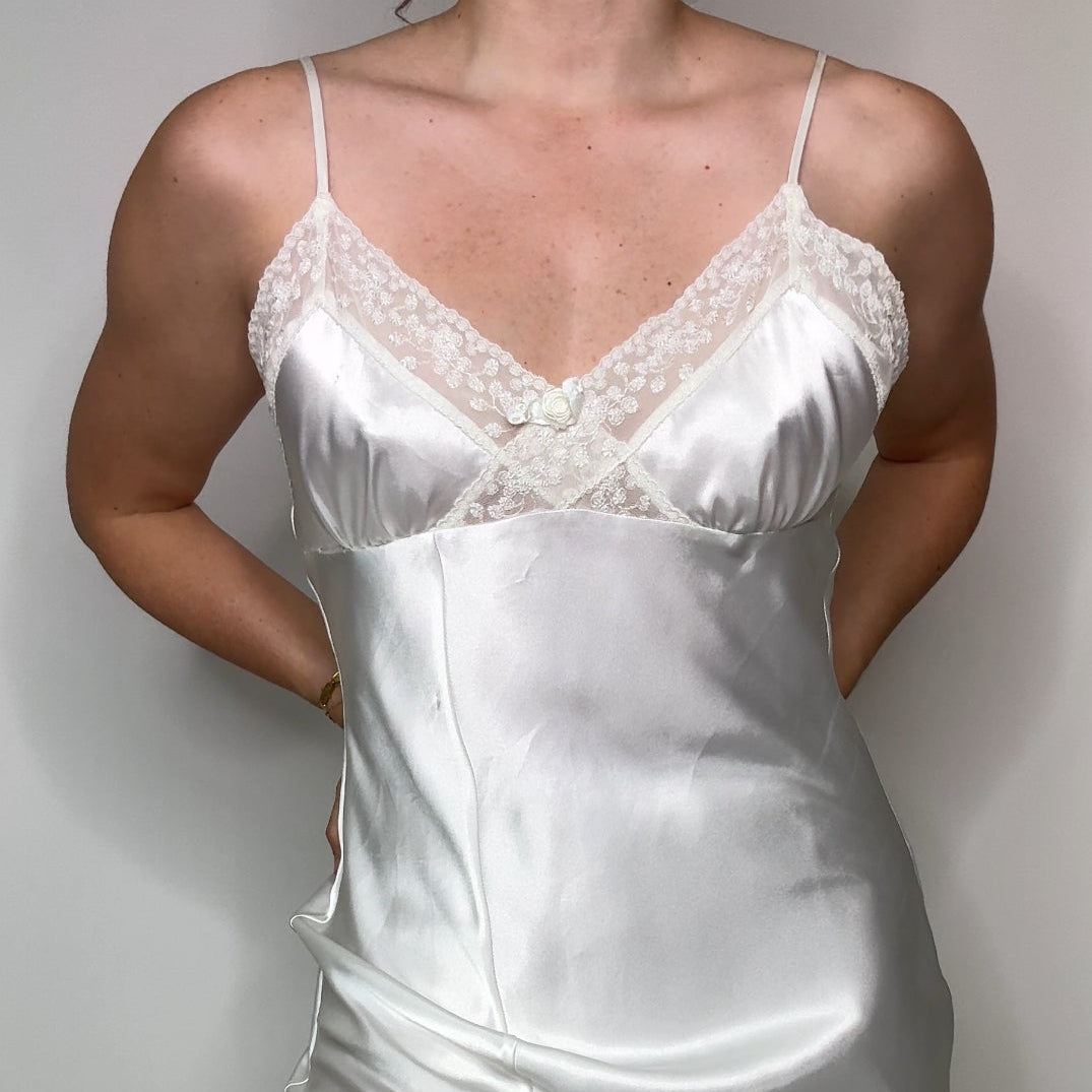 Vintage Ivory Satin & Lace Slip Dress
