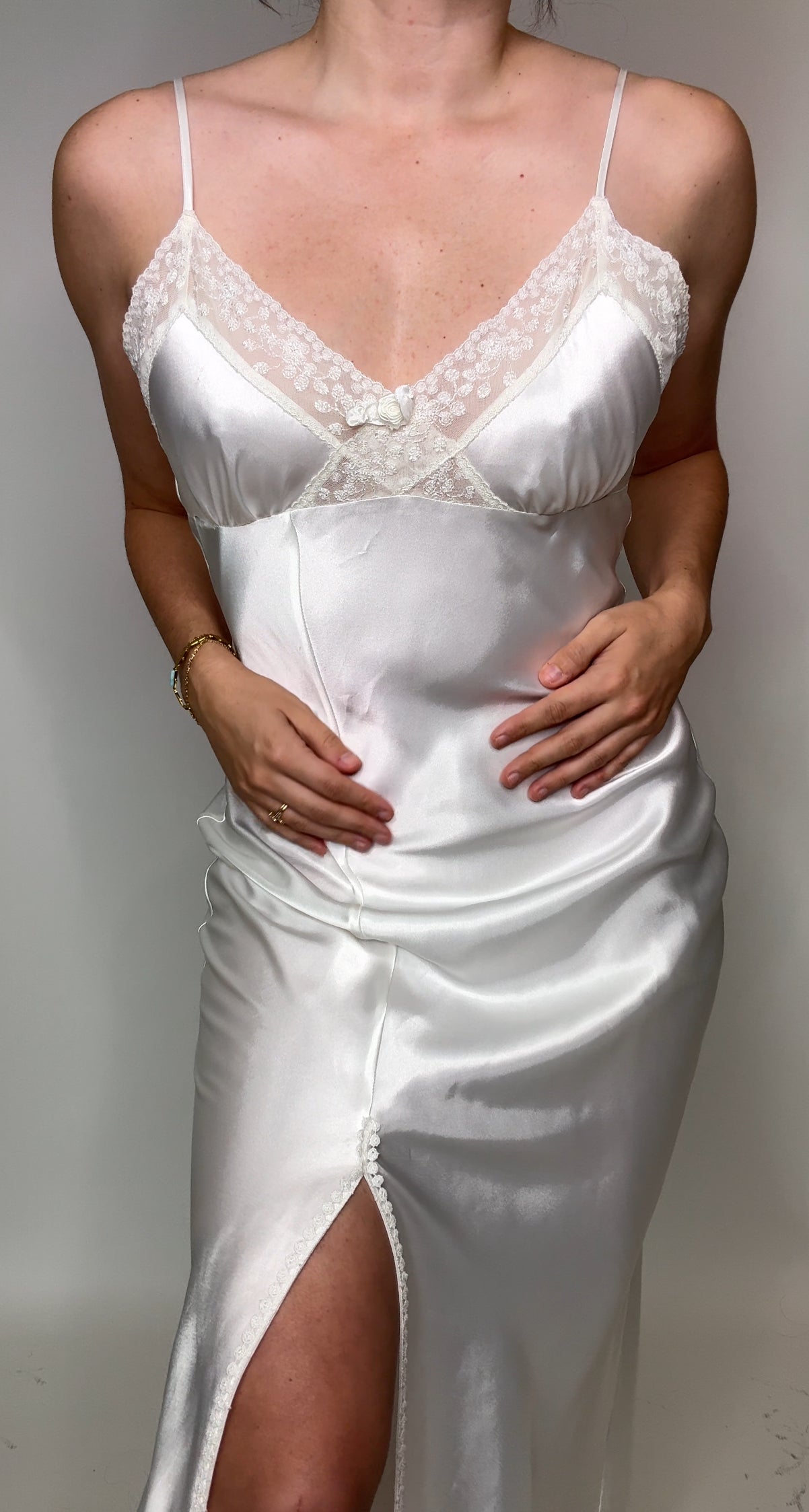 Vintage Ivory Satin & Lace Slip Dress