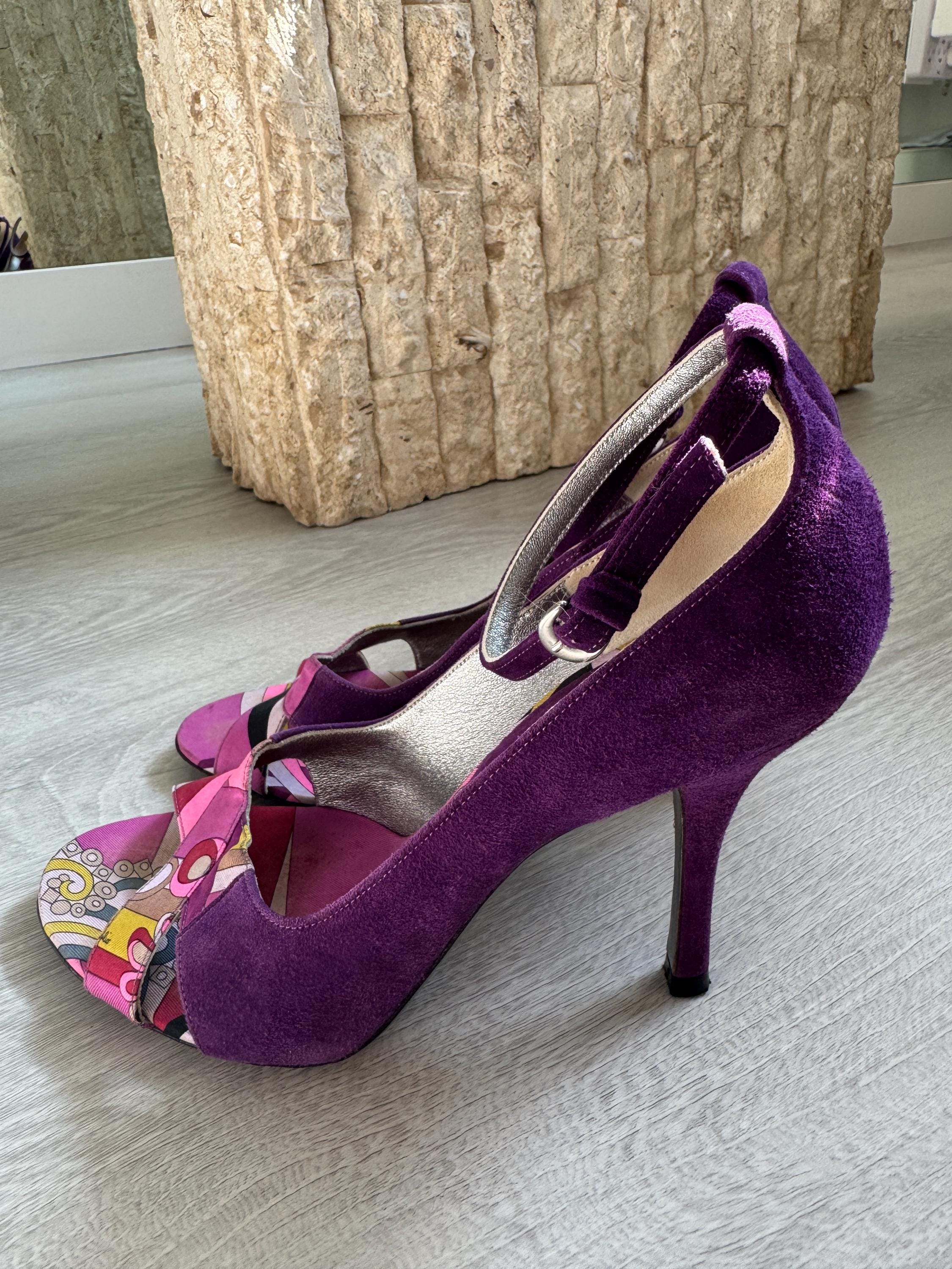 Vintage Emilio Pucci Purple Suede & Signature Print Heels