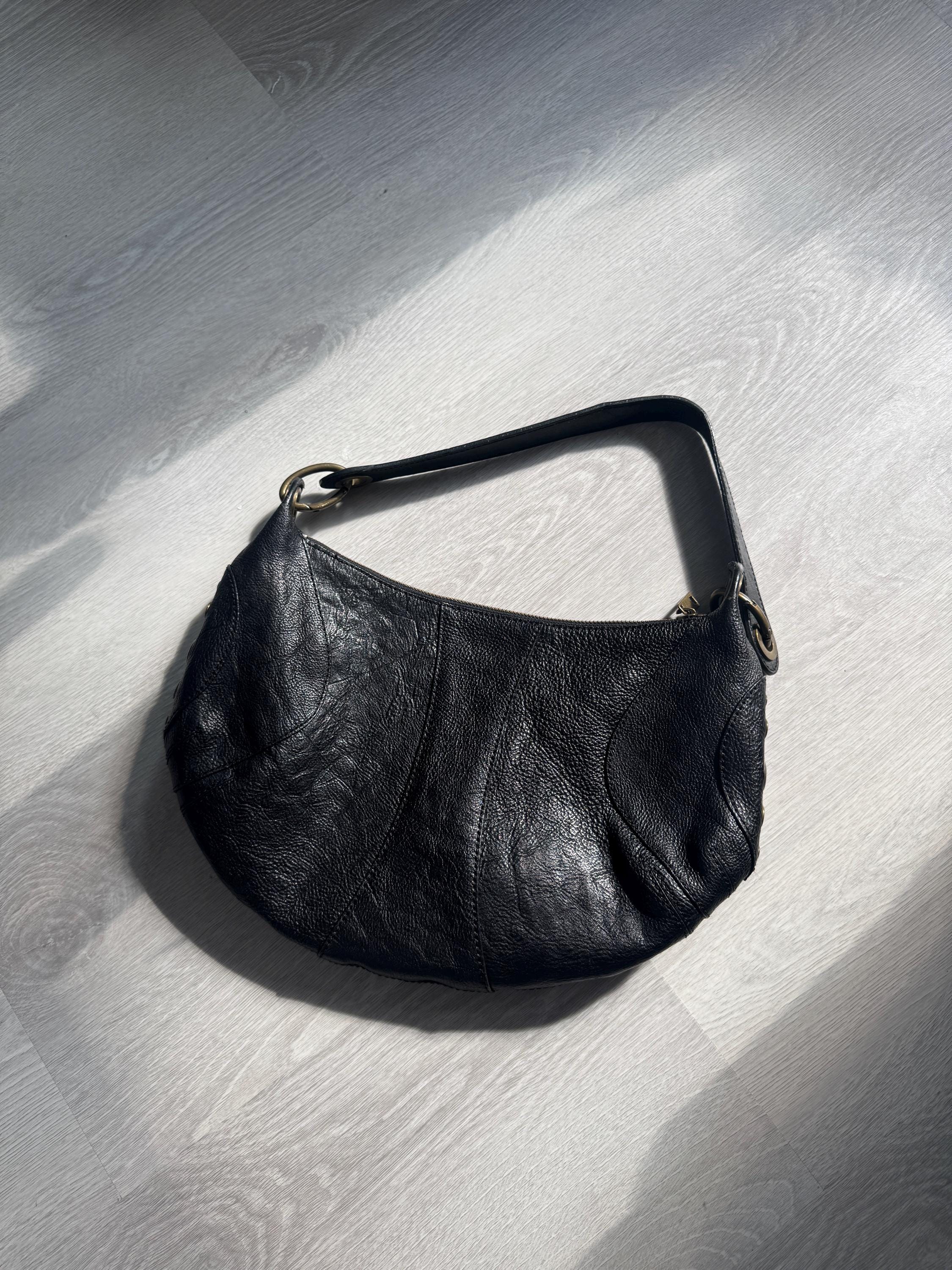 Vintage Danier Black Leather Hobo Bag – Studded Grommet Shoulder Purse