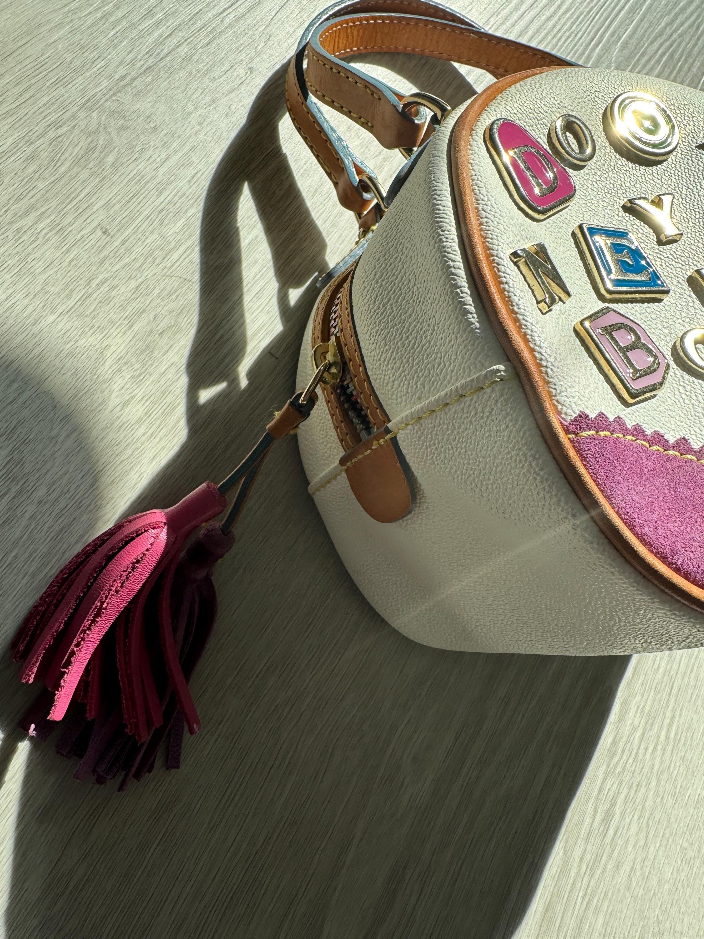 Y2K Dooney & Bourke Sticker Patch Satchel - White Leather Top Handle Bag