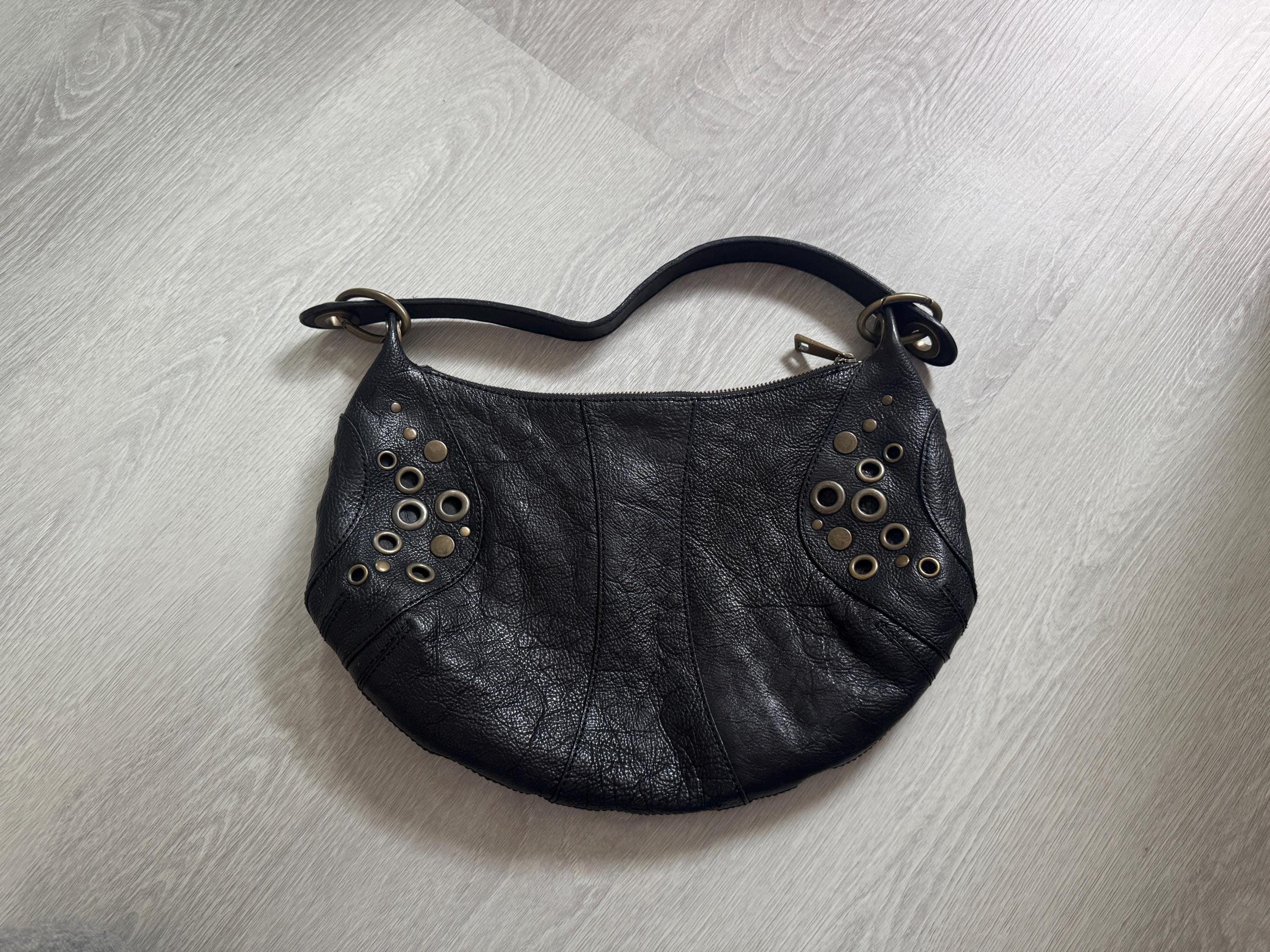 Vintage Danier Black Leather Hobo Bag – Studded Grommet Shoulder Purse