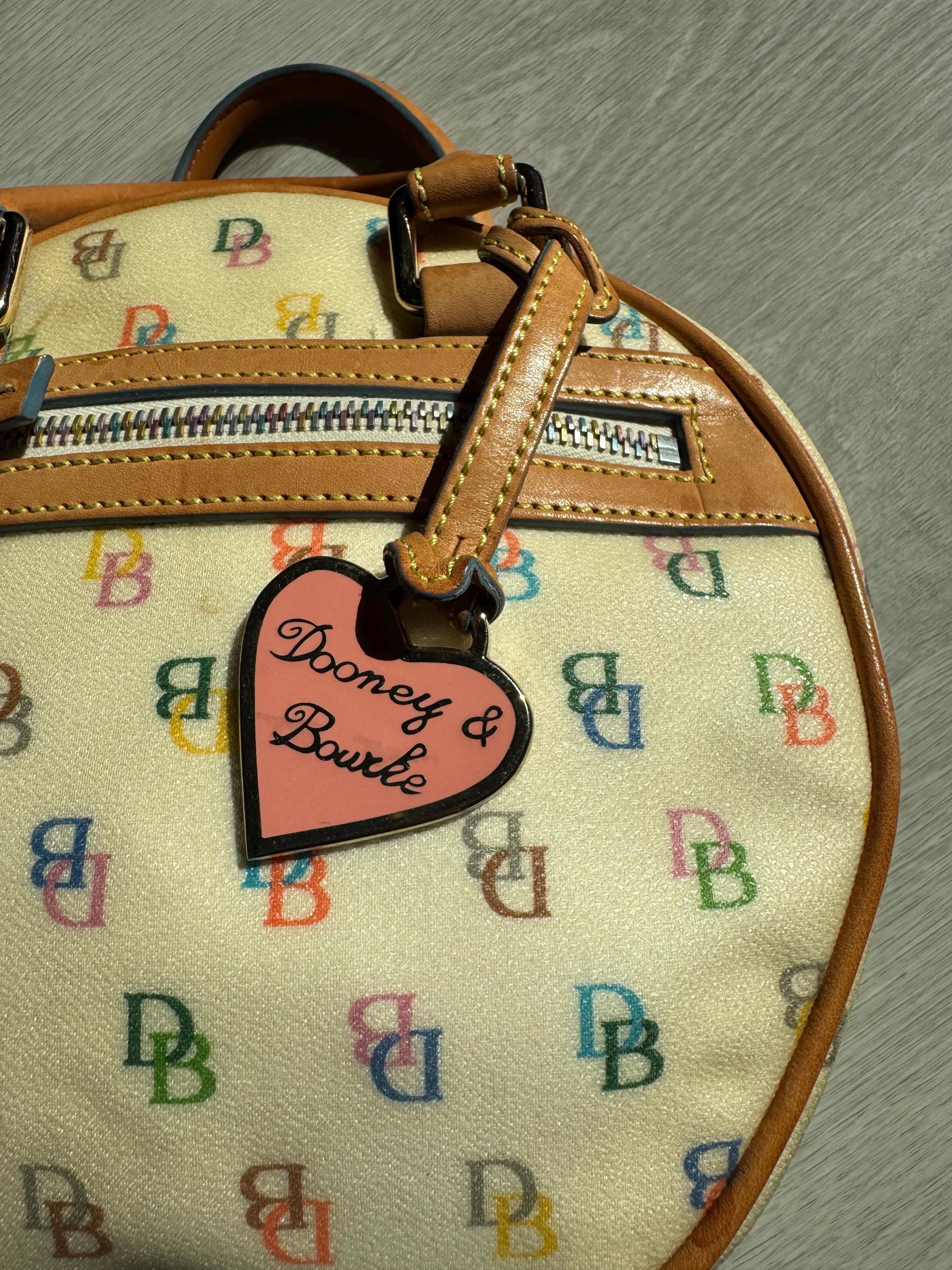 Vintage Dooney & Bourke Multicolor Logo Barrel Bag – Round Top Handle Purse