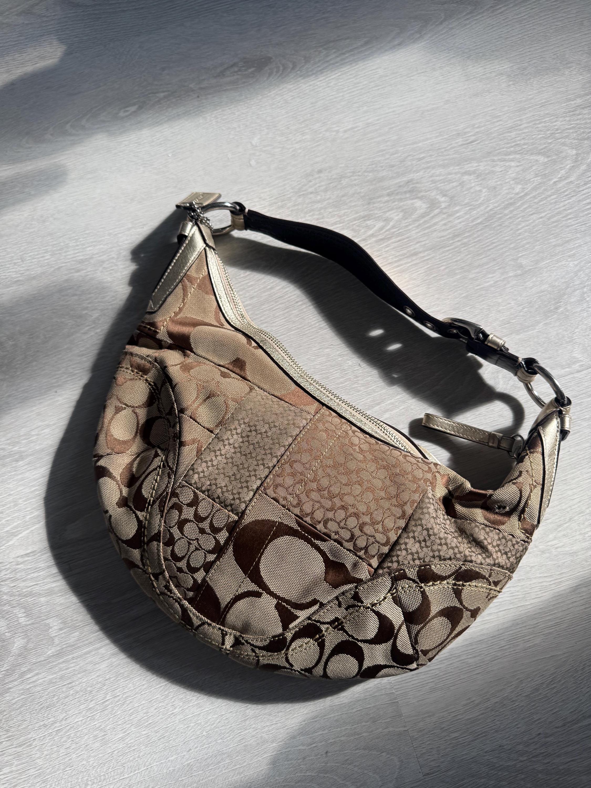 Vintage Coach Patchwork Shoulder Bag – Signature Jacquard Metallic Trim Hobo Purse