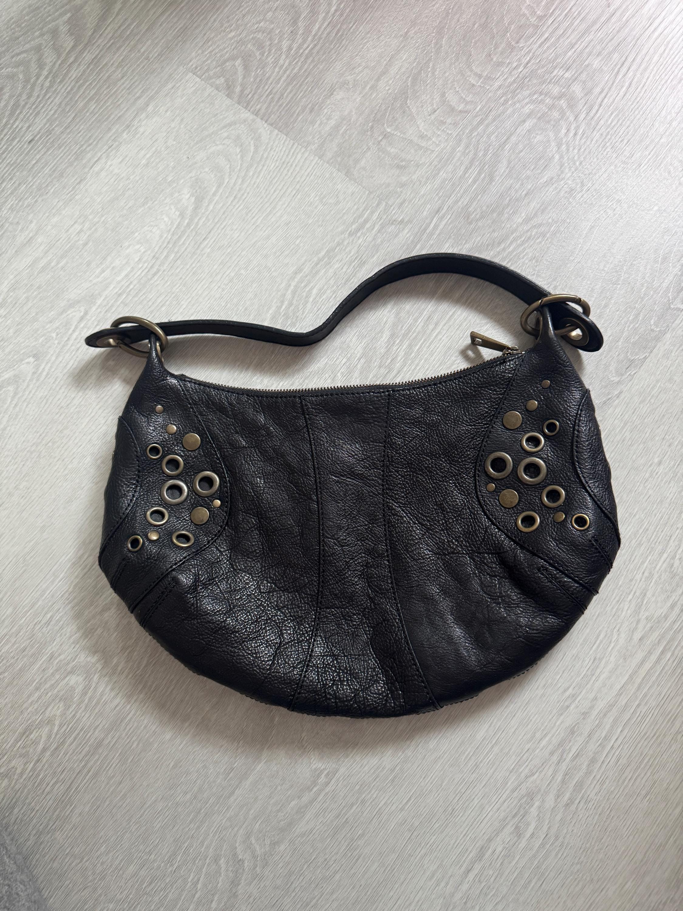 Vintage Danier Black Leather Hobo Bag – Studded Grommet Shoulder Purse